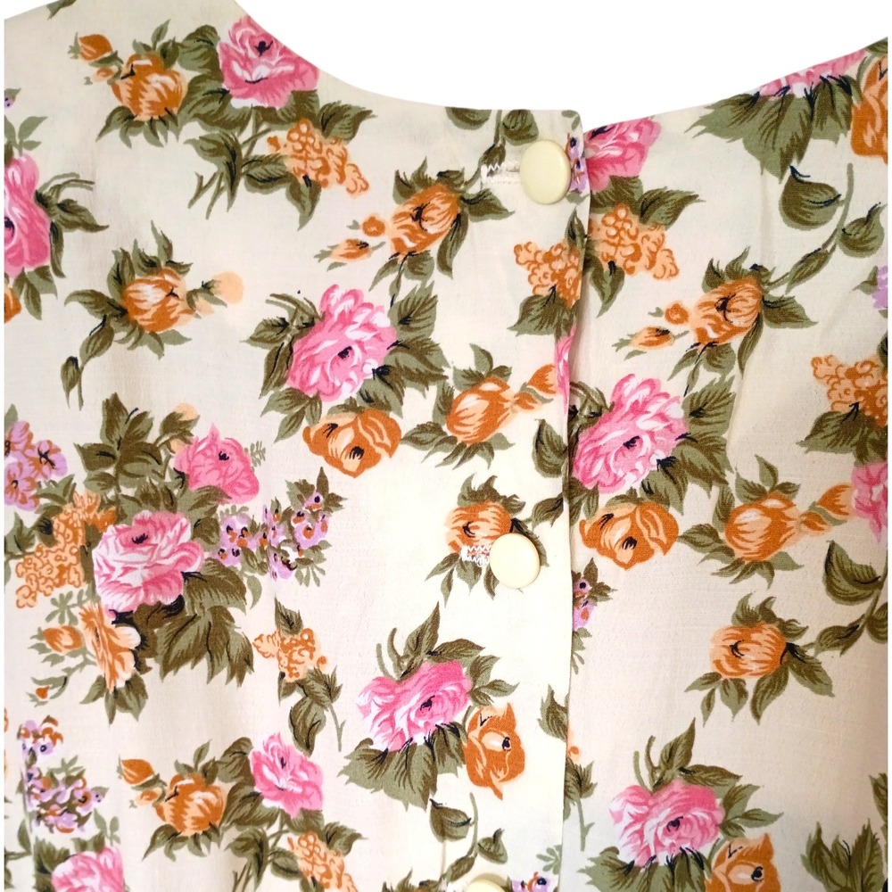 Vintage Ronni Nicole Floral Rayon Midi Dress Short Sleeve Cream Sz 16 NWT 80s - Picture 12 of 15